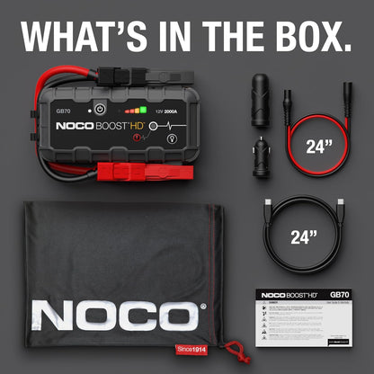 NOCO Boost GB70: 2000A UltraSafe Jump Starter – 12V Lithium Battery Booster Pack, Portable Jump Box, Power Bank & Jumper Cables - for 8.0L Gas and 6.0L Diesel Engines