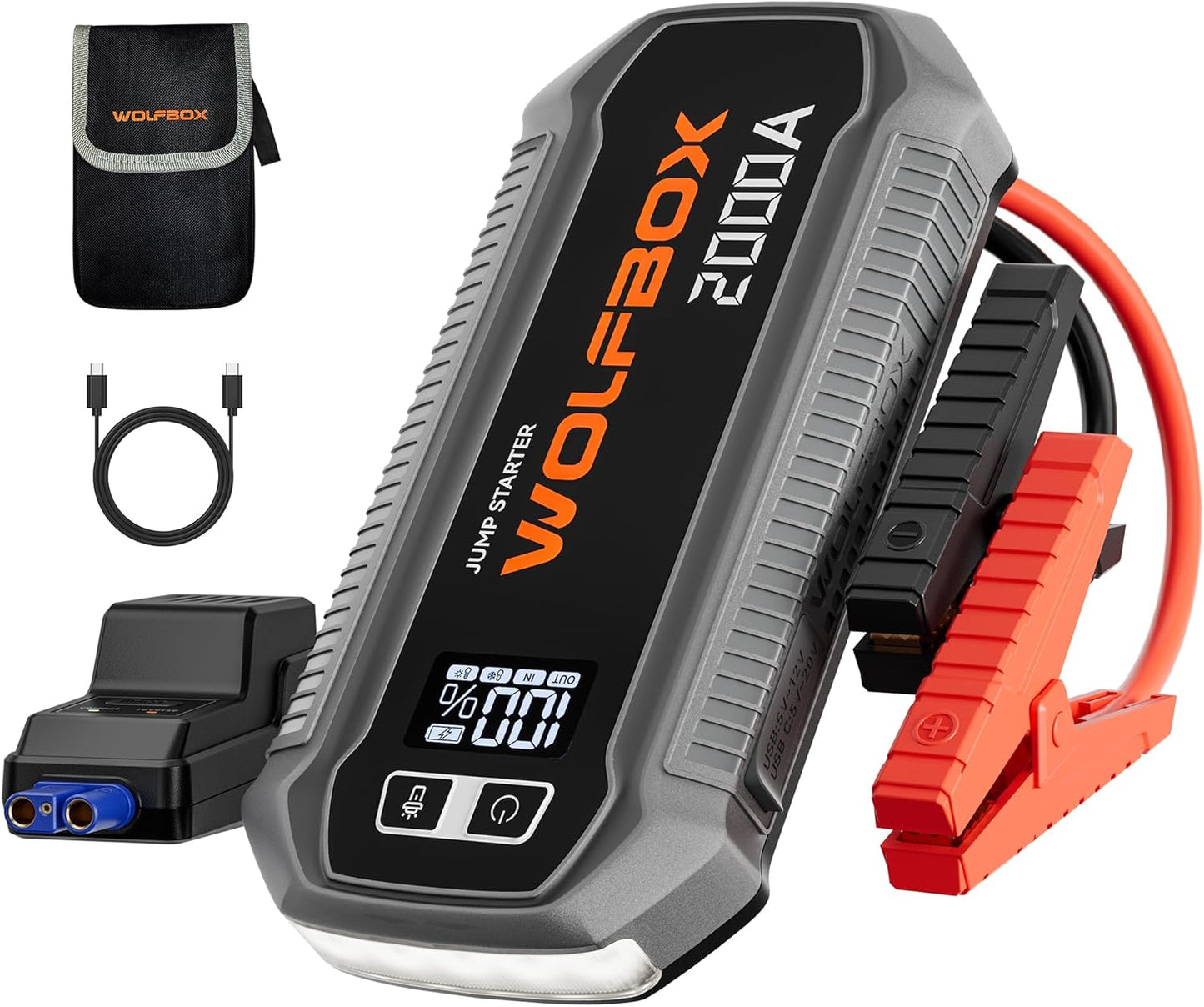 WOLFBOX MV24 4000A Jump Starter,12V Car Booster Pack with 65W Quick Charger,LED Display,24000mAh Portable Jump Starter Battery (10L Gas 10L Diesel Engine) with LED Light,Jumper Cables