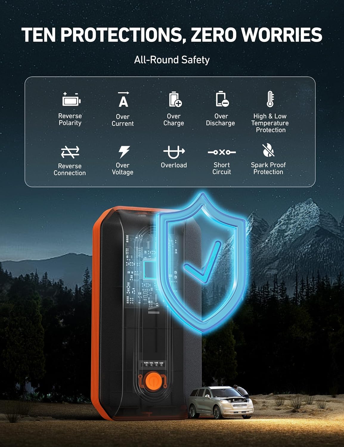 AstroAI S8 Car Battery Jump Starter, Car Jumper Starter Battery Pack for Up to 6.0L Gas & 3.0L Diesel Engines, 12V Portable Jump Box with 3 Modes Flashlight and Jumper Cable (Orange)