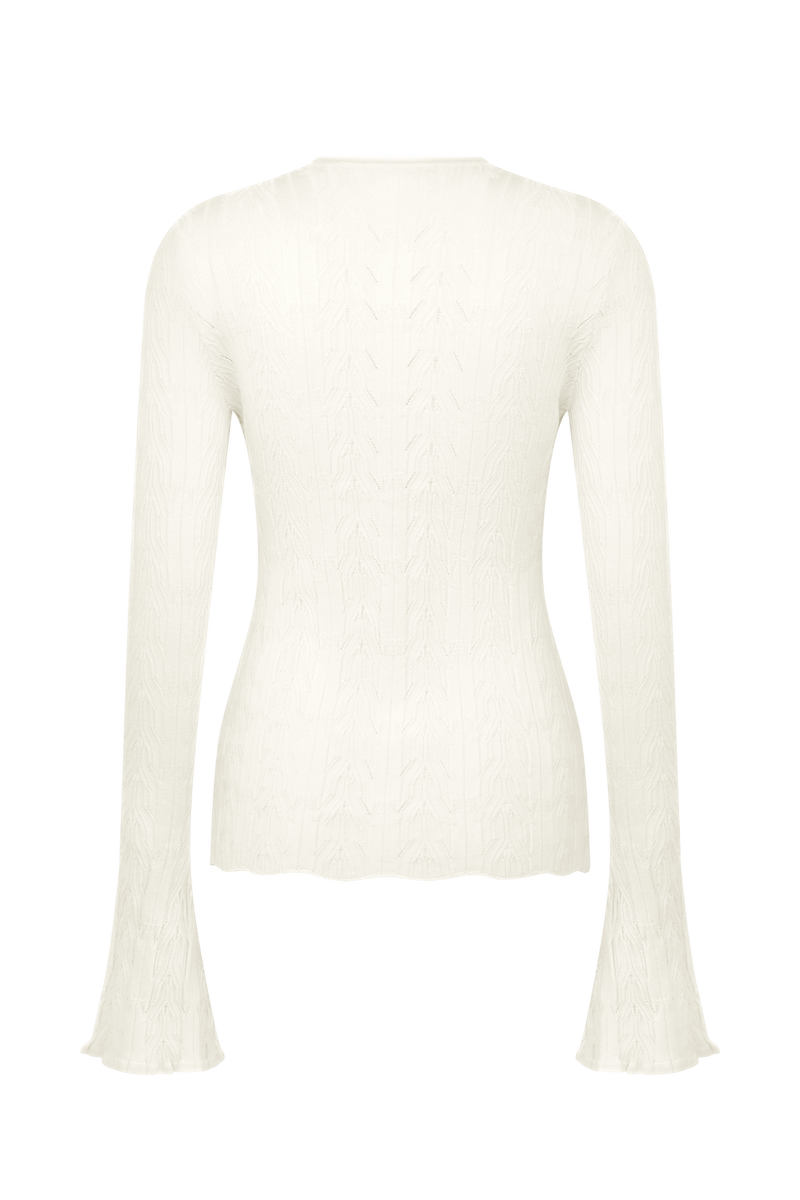 Amy Pointelle Bell Sleeve Cardigan - Ivory