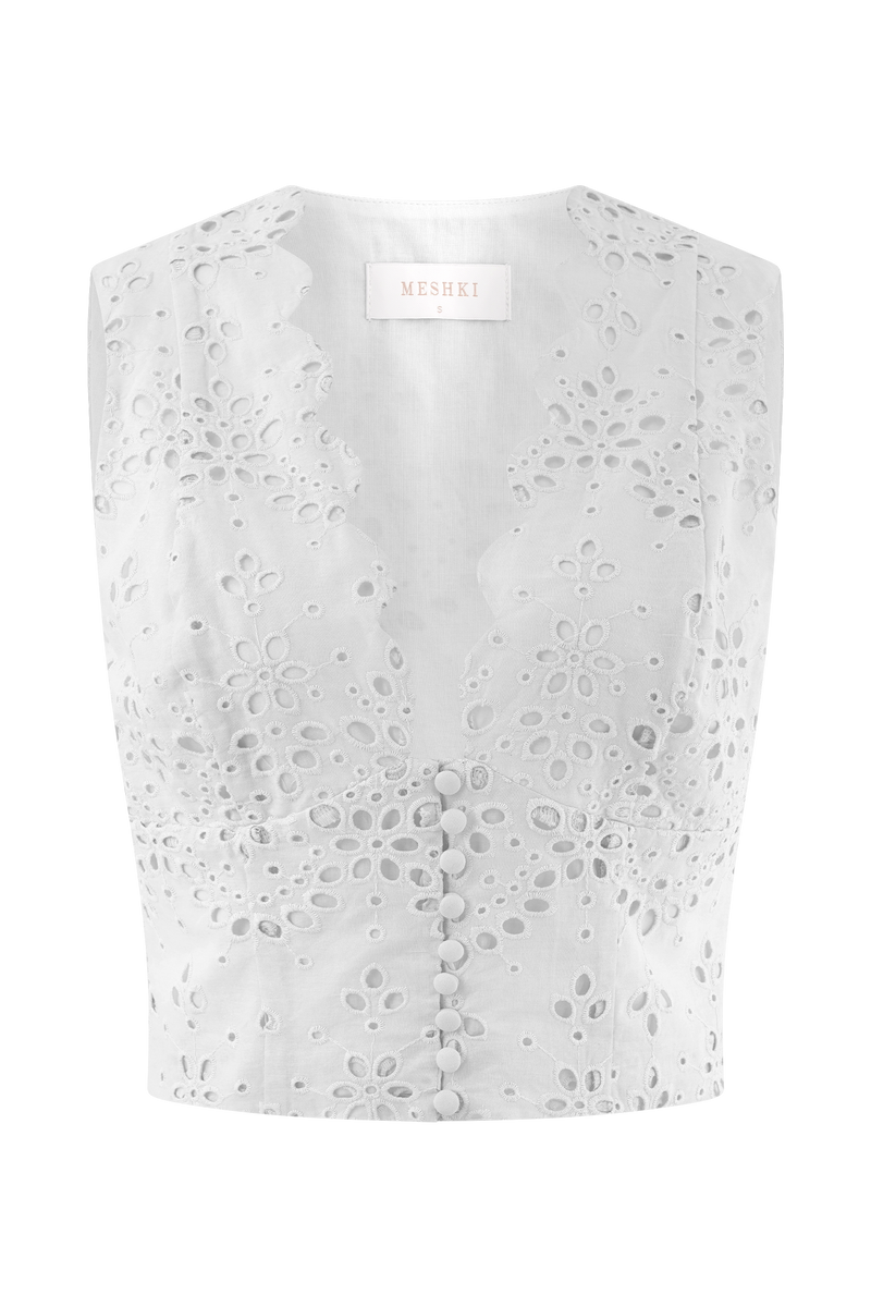 Arla Sleeveless Broderie Top - White