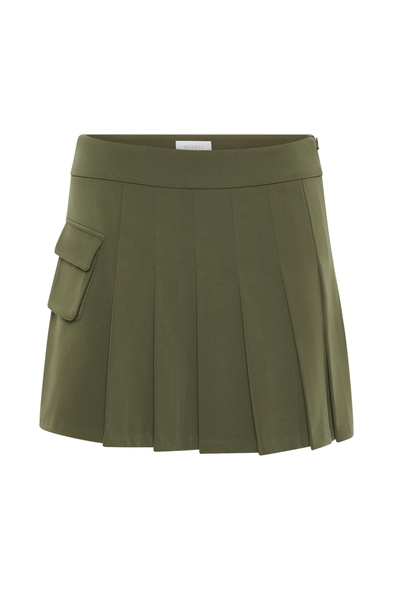 Brigitte Pleated Mini Skirt With Pocket - Military Olive