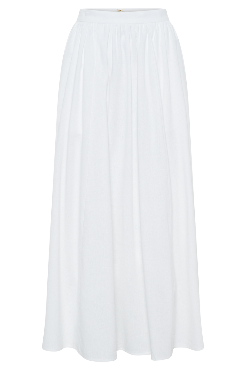 Clarence Linen A-Line Maxi Skirt - White