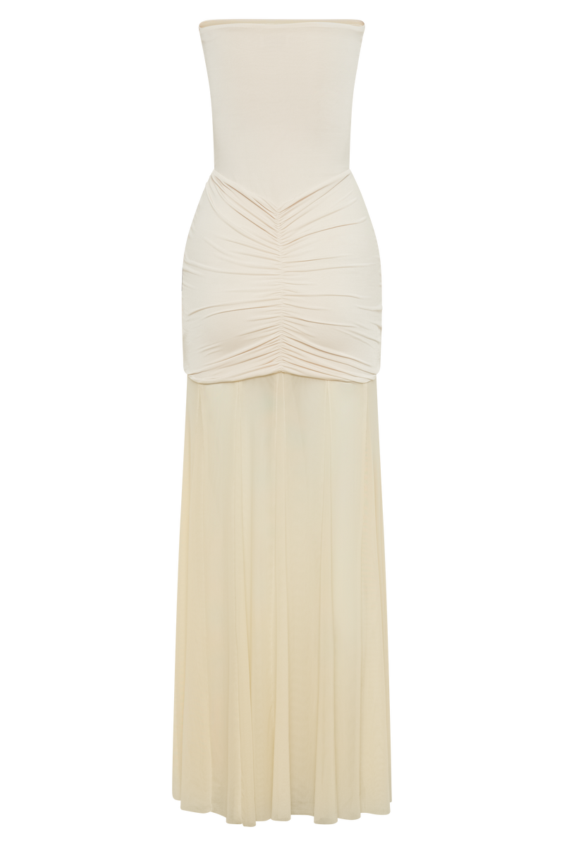 Caspian Slinky And Mesh Off Shoulder Maxi Dress - Ivory