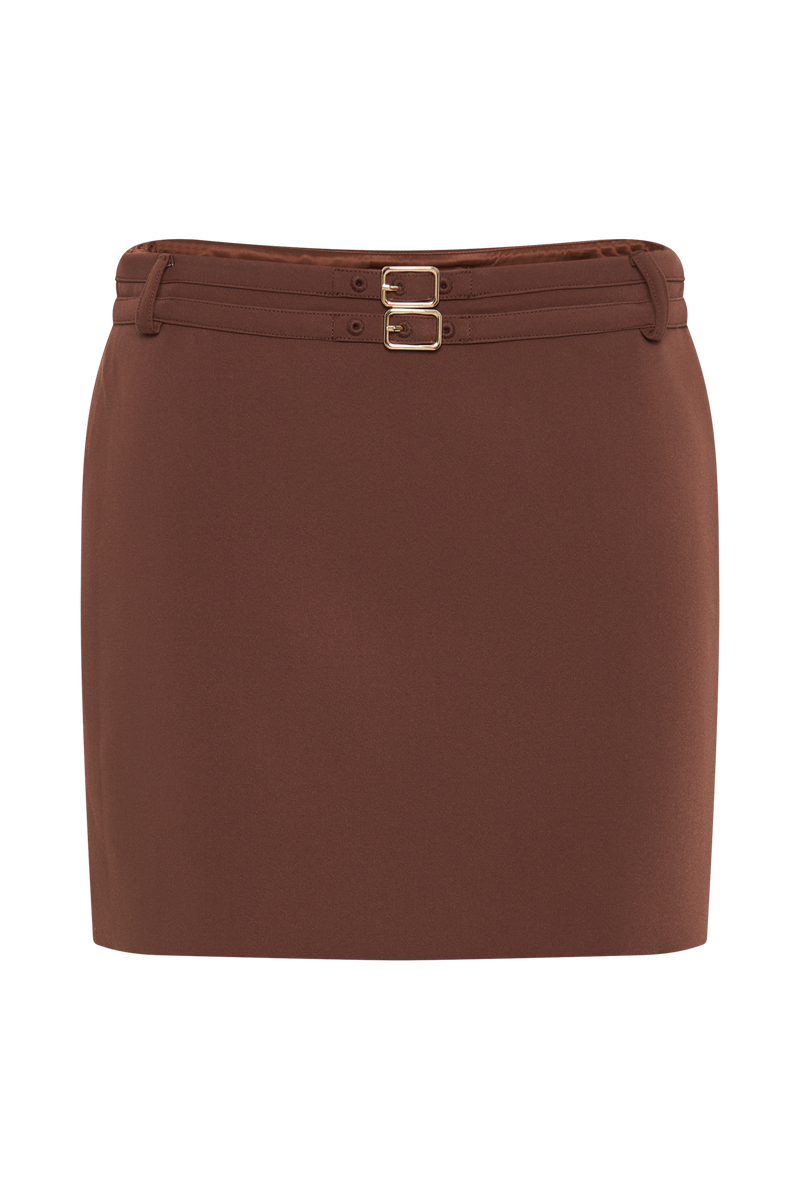Letitia Suiting Mini Skirt With Buckle - Wood