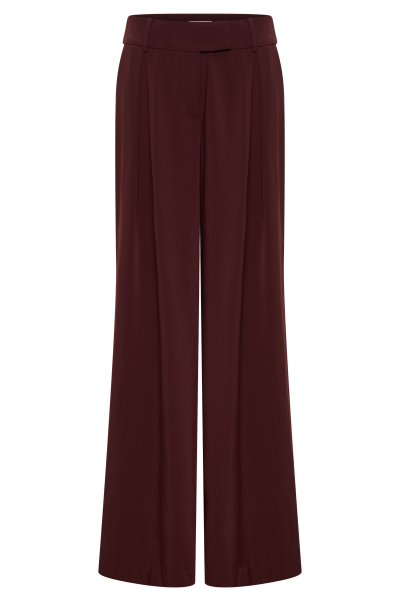 Jacqueline Pleated Wide Leg Pants - Mahogany