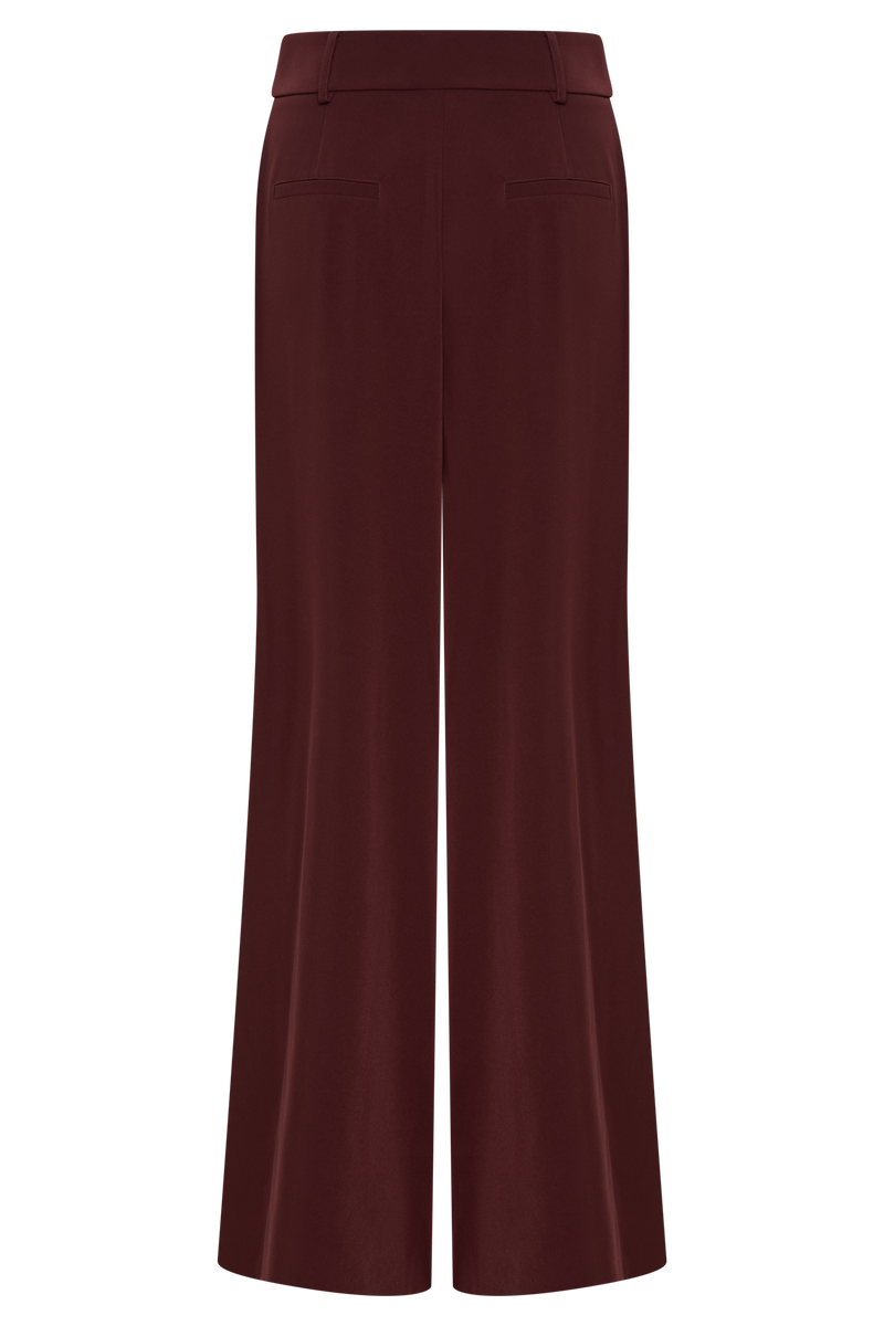 Jacqueline Pleated Wide Leg Pants - Mahogany
