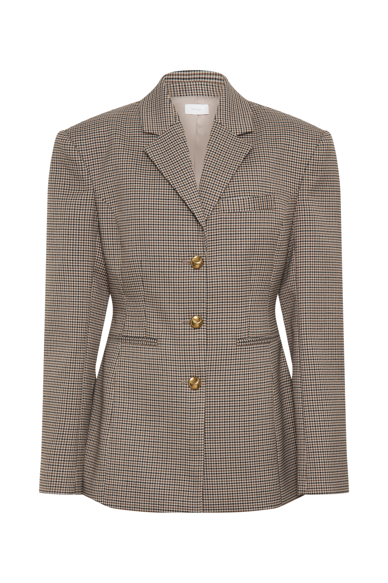 Mila Shaped Blazer - Tan Check