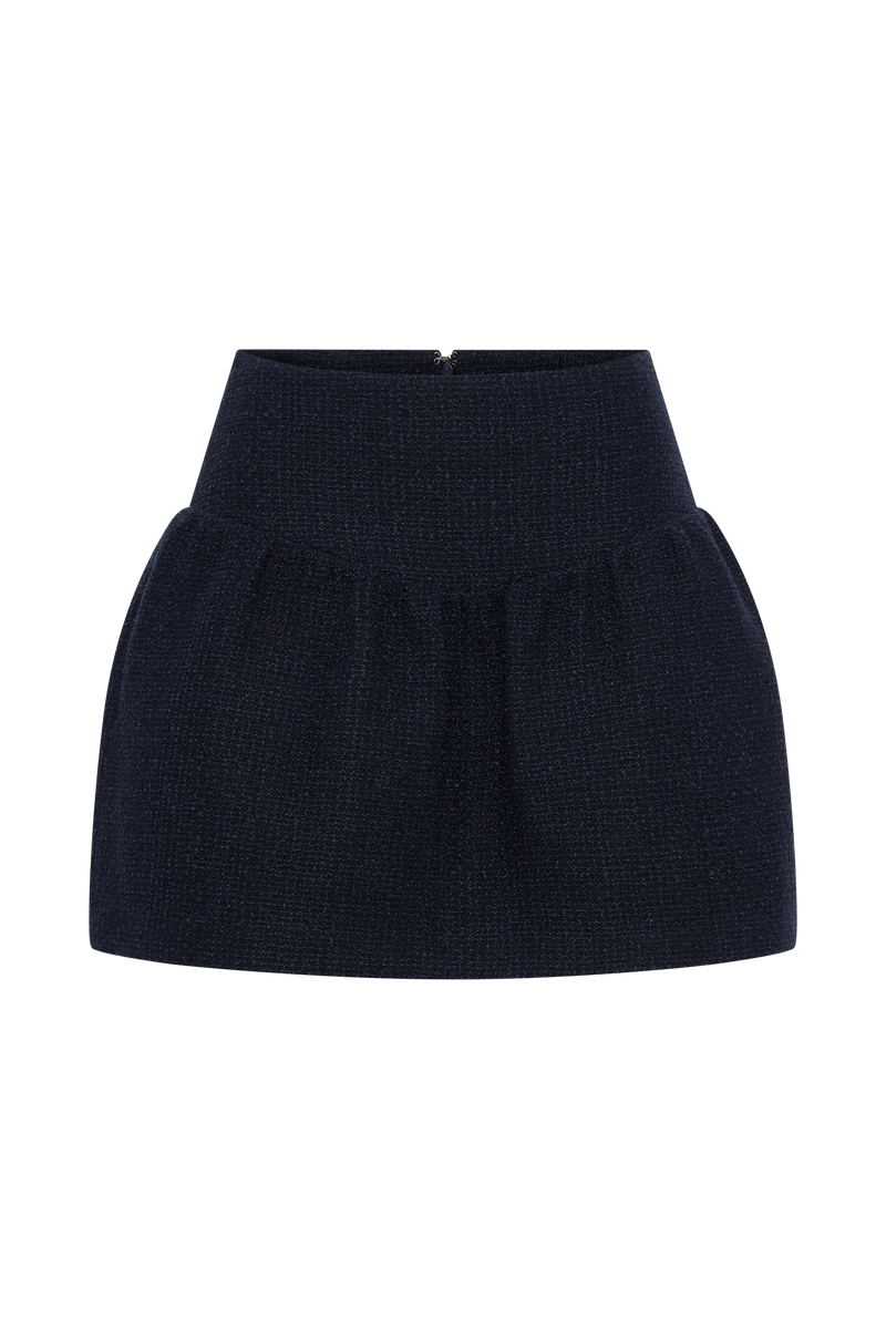 Cyrus Gathered Boucle Mini Skirt - Navy