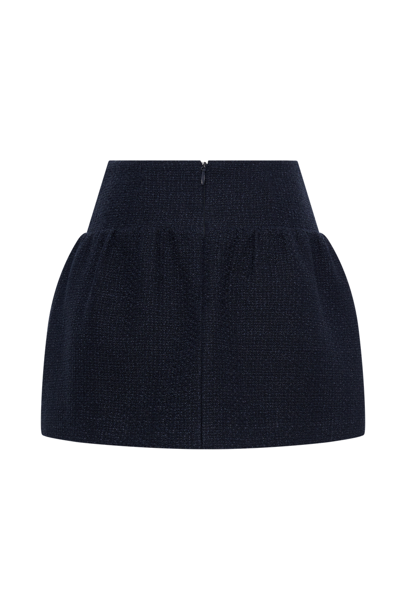 Cyrus Gathered Boucle Mini Skirt - Navy