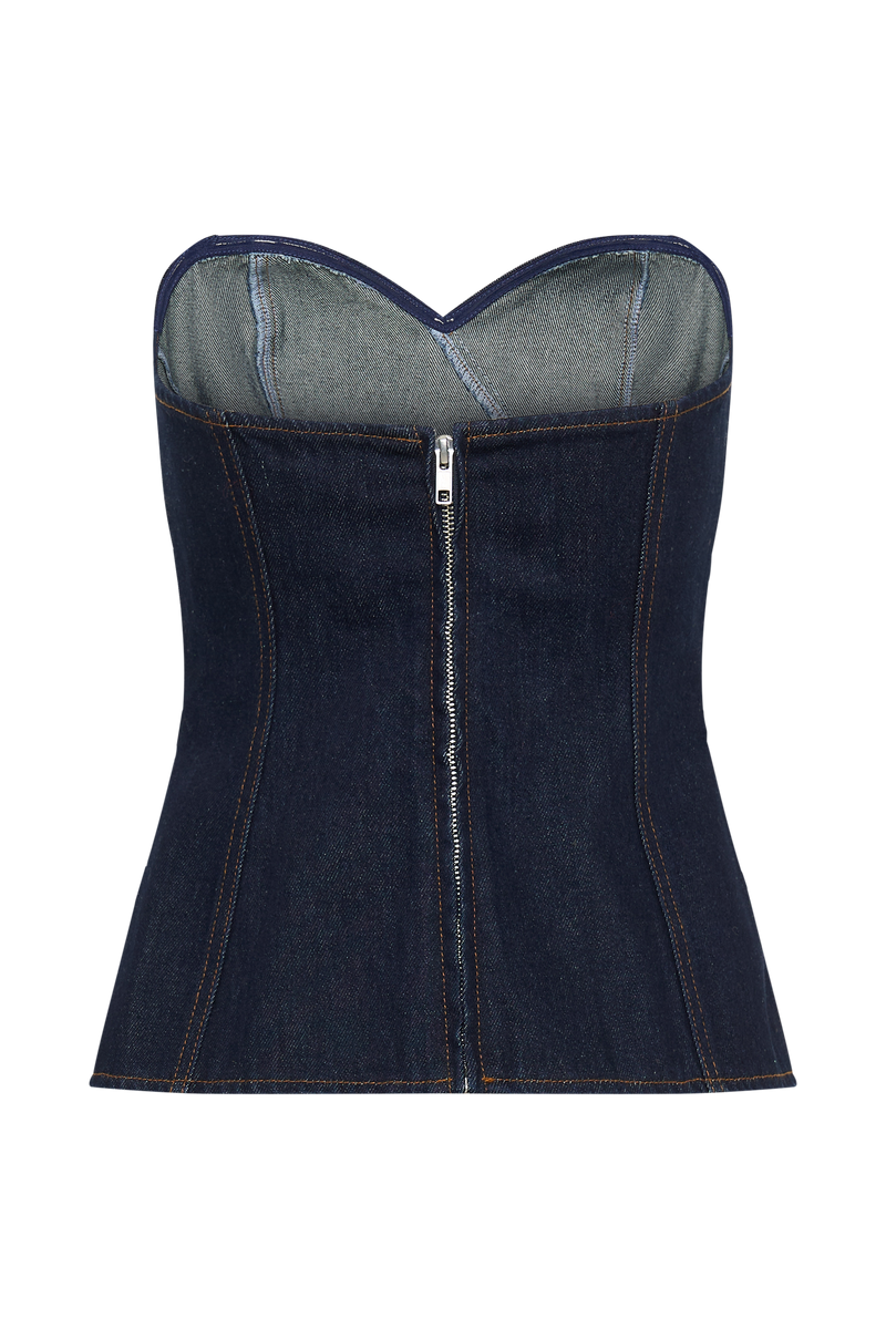Sylas Strapless Buckle Denim Top - Indigo Blue