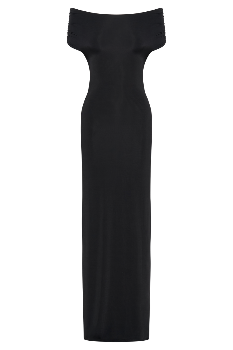 Imogen Off Shoulder Slinky Maxi Dress - Black