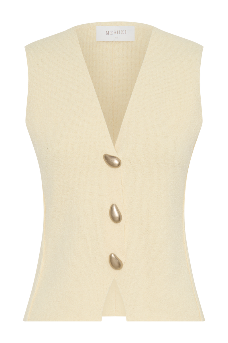 Malika Sleeveless Gold Button Vest - Lemon