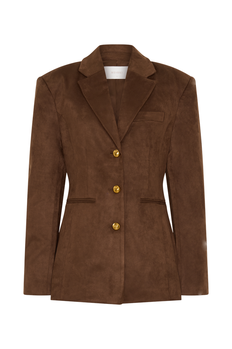 Sally Faux Suede Cinched Blazer - Milk Chocolate