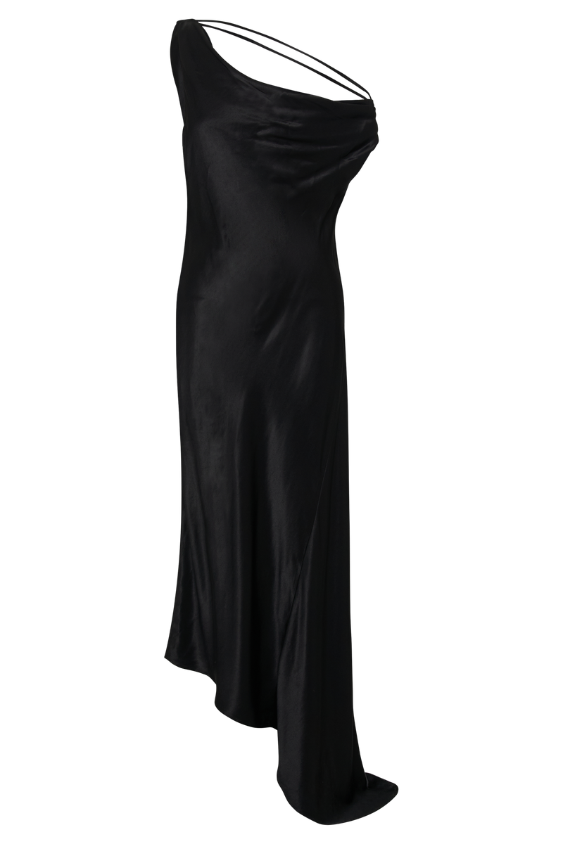 Yvette Slip Maxi Dress With Asymmetrical Hem - Black