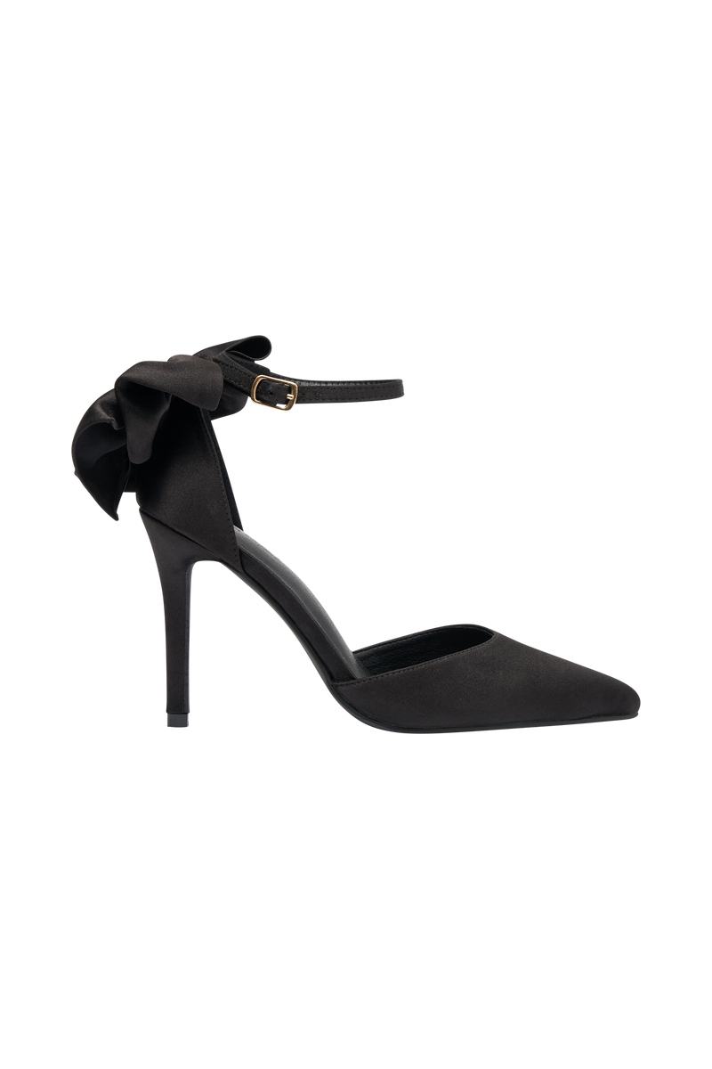 Charmed Satin Bow Heel - Black