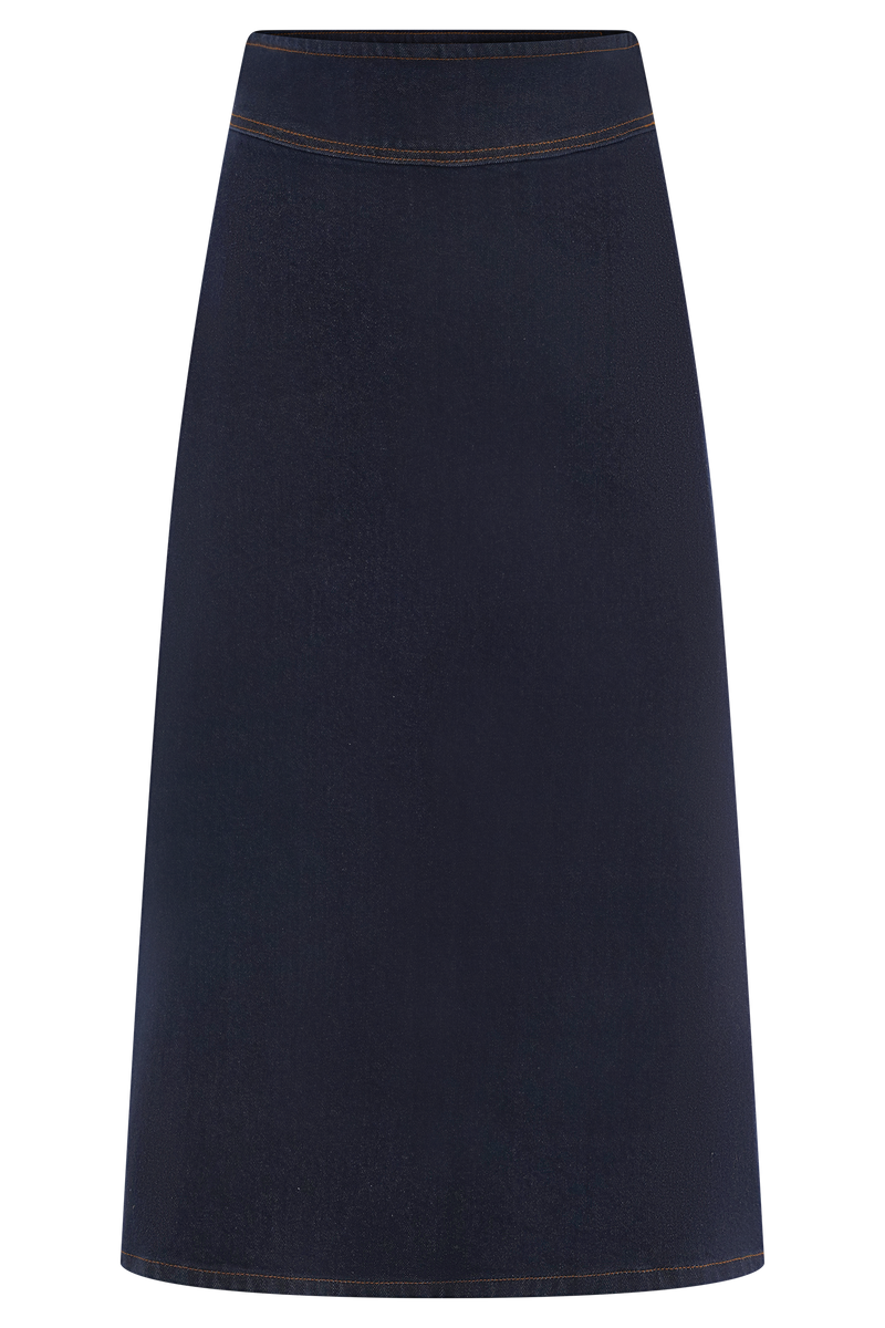 Cecilia Denim A-Line Midi Skirt - Indigo Blue