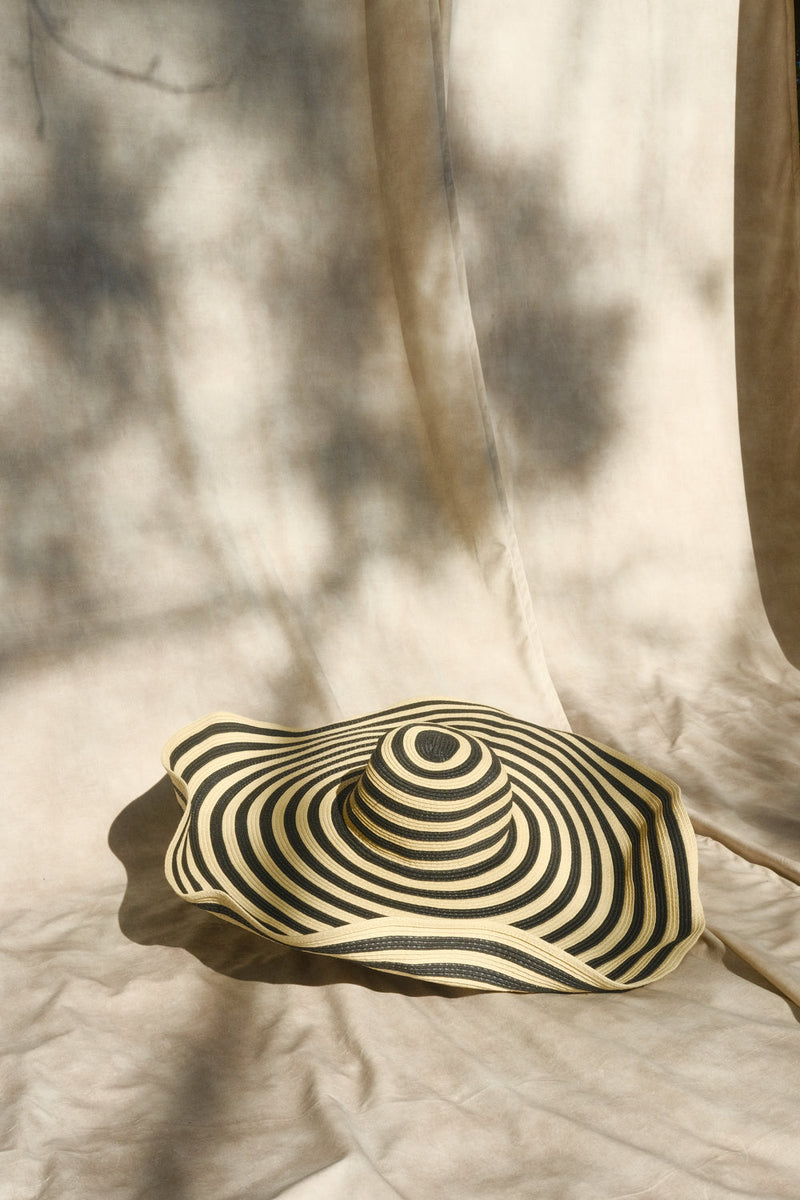 Cecil Straw Maxi Hat - Black And Neutral Stripe