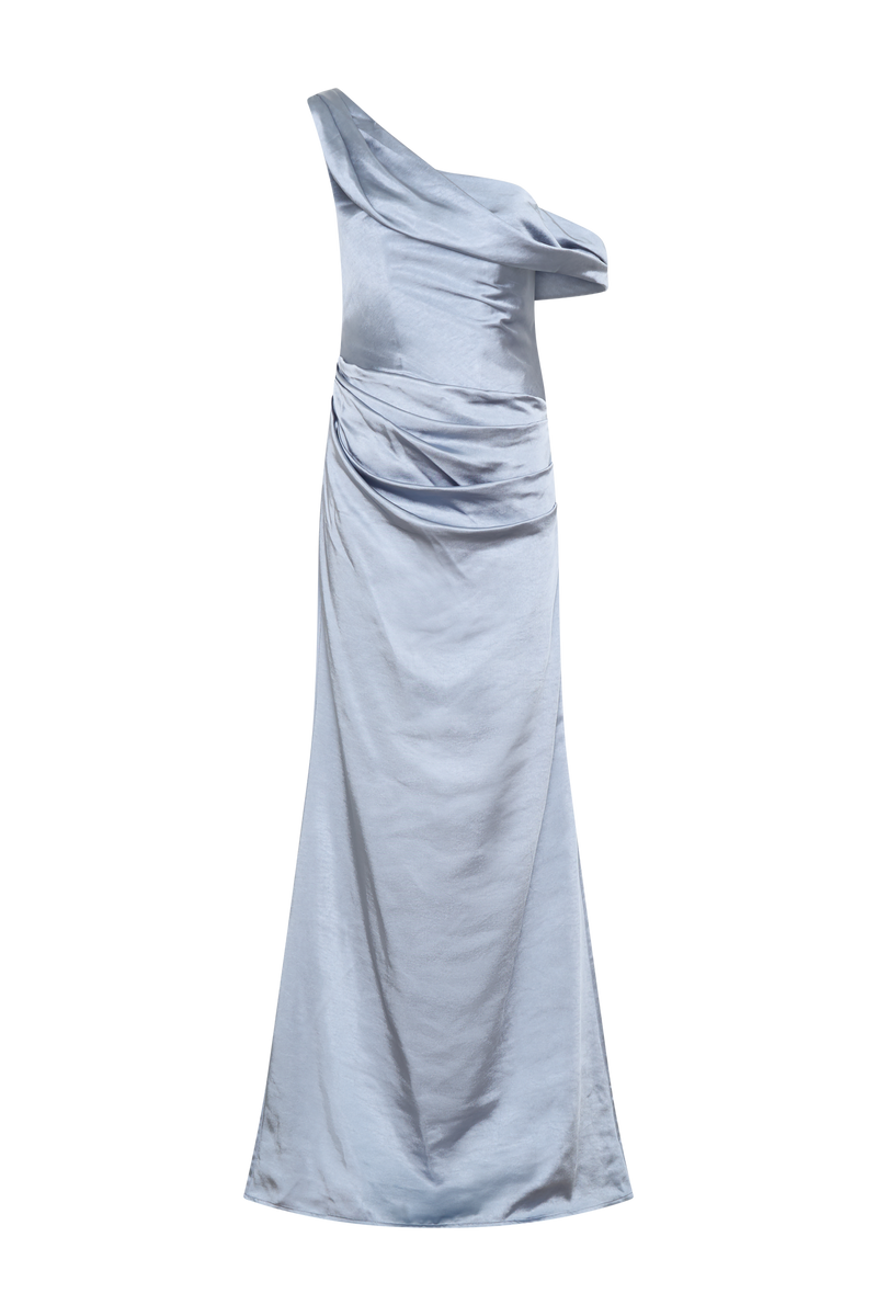 Dalia Off Shoulder Satin Maxi Dress - Frosted Blue