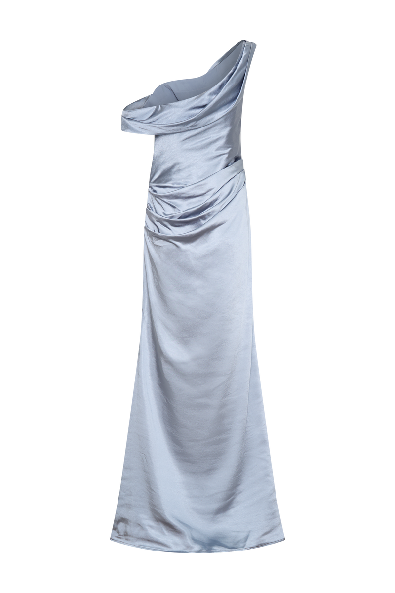 Dalia Off Shoulder Satin Maxi Dress - Frosted Blue