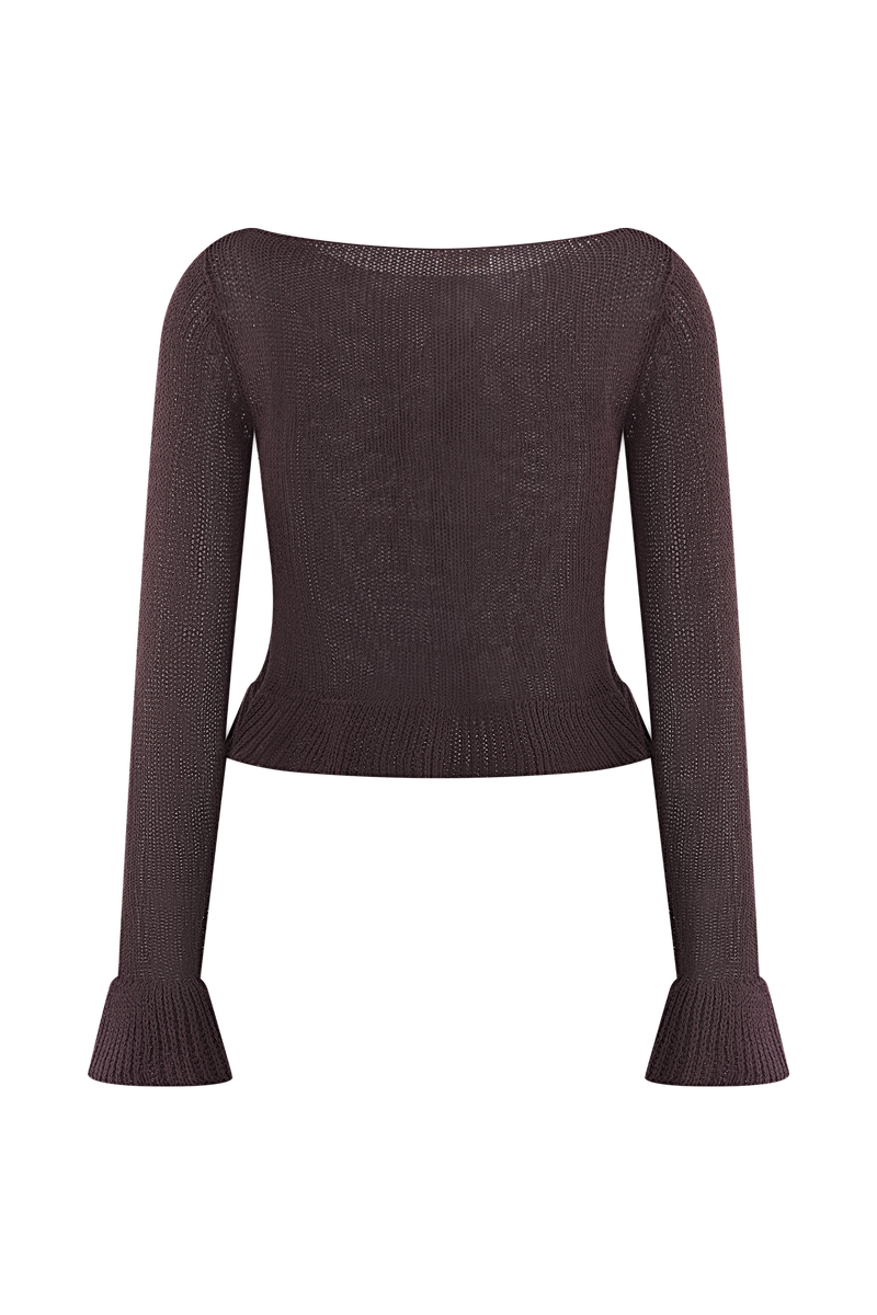 Eleanor Knit Frill Cardigan - Chocolate