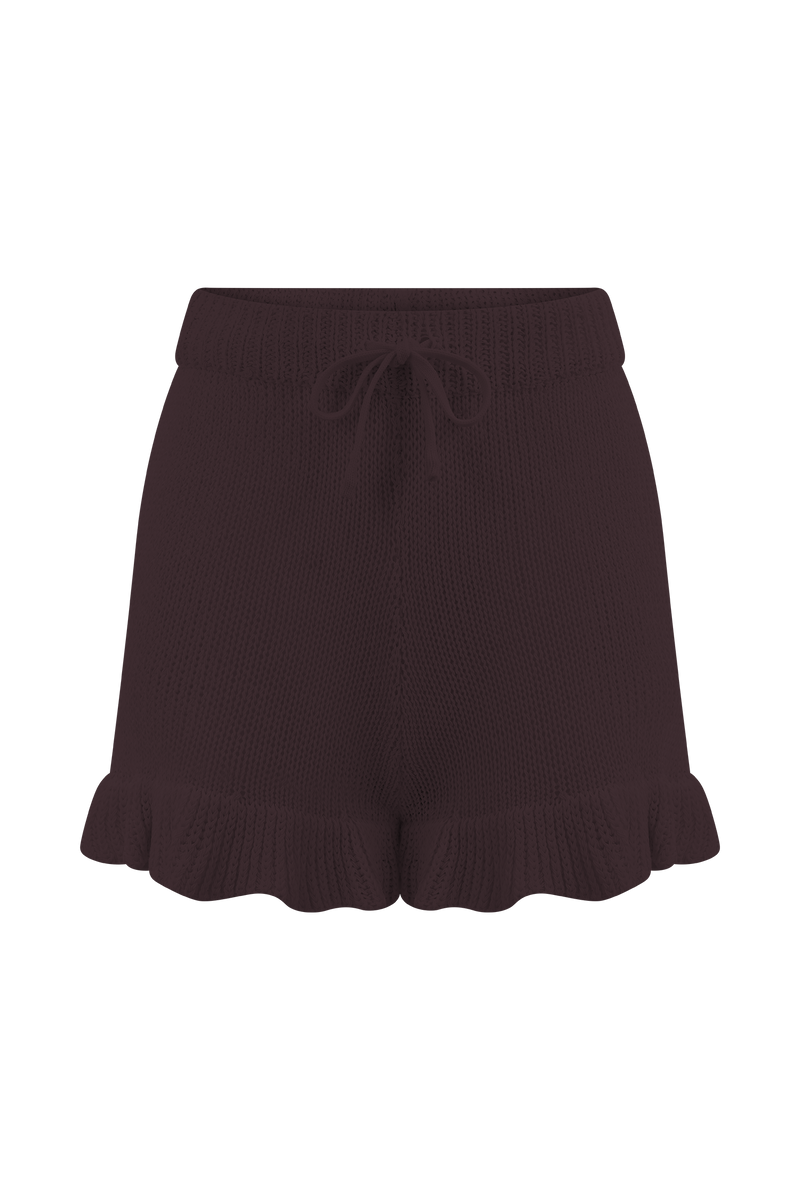 Eleanor Knit Frill Shorts - Chocolate