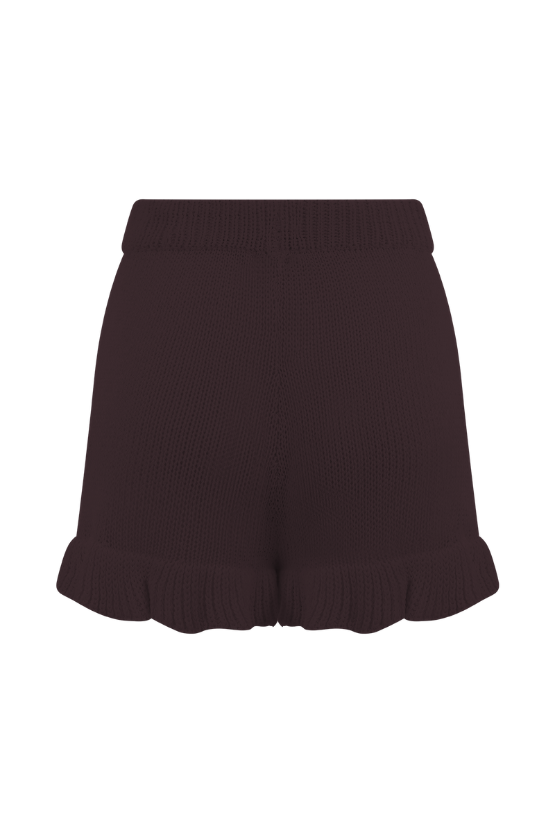 Eleanor Knit Frill Shorts - Chocolate
