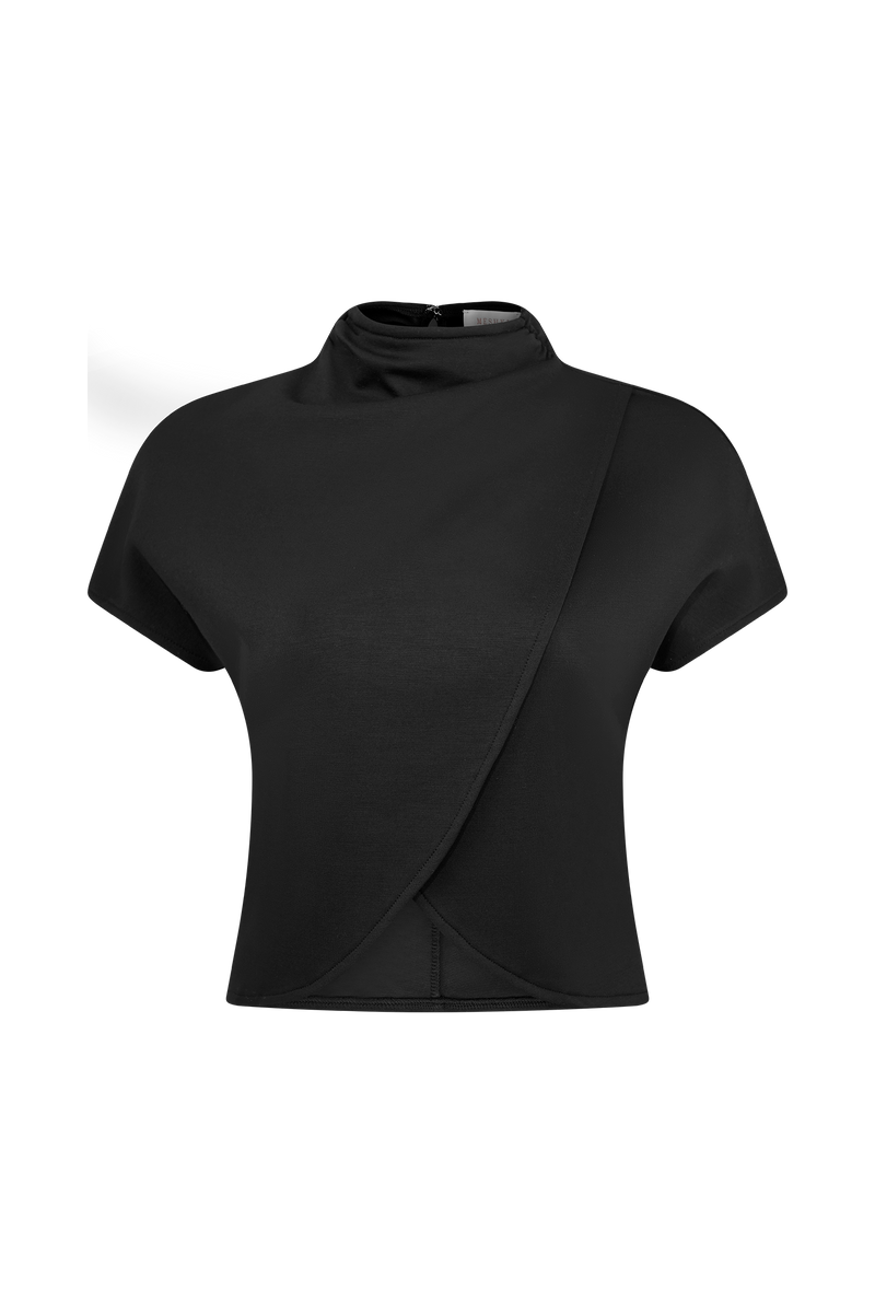 Eris High Neck Scuba Jersey Top - Black
