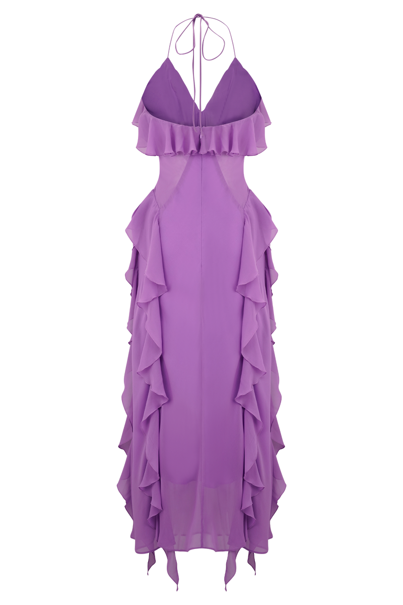 Aleyna Chiffon Ruffle Midi Dress - Purple