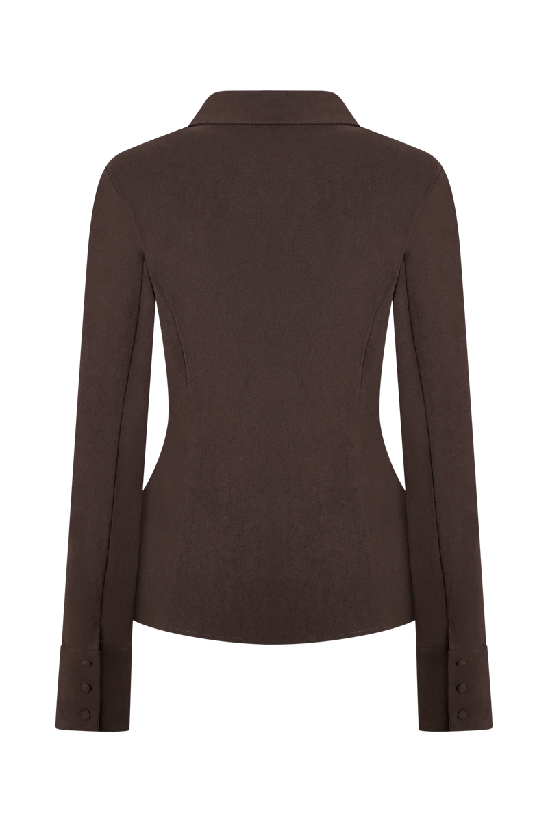 Annalee Cotton Beaded Tie Shirt - Dark Espresso