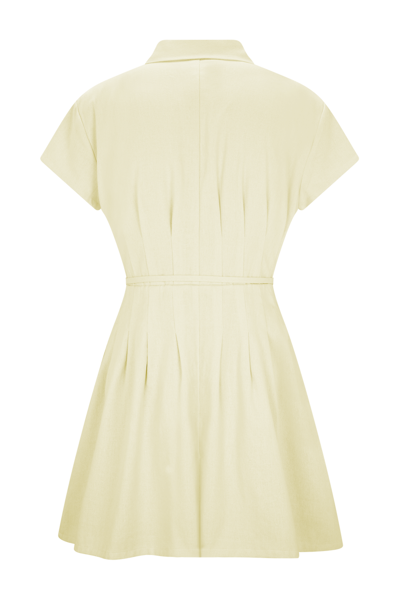 Aysha Buttoned Linen Mini Dress - Lemon