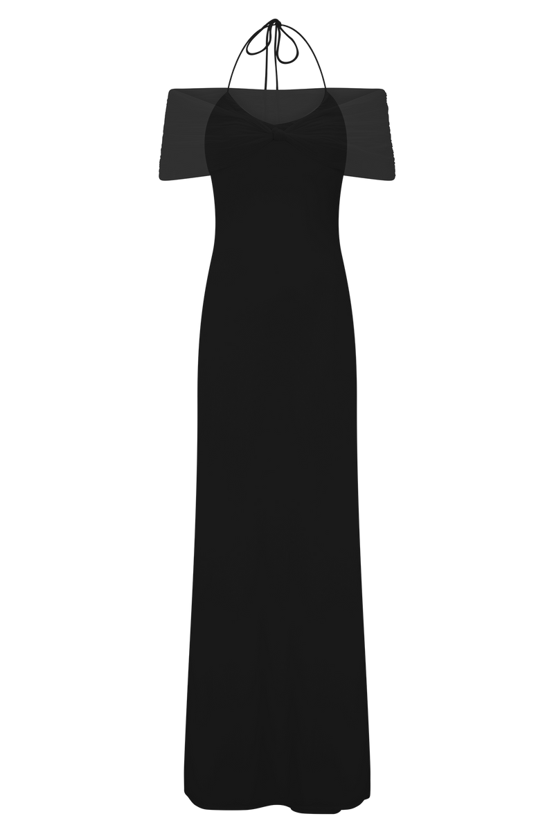 Bernadina Mesh And Slinky Halter Maxi Dress - Black