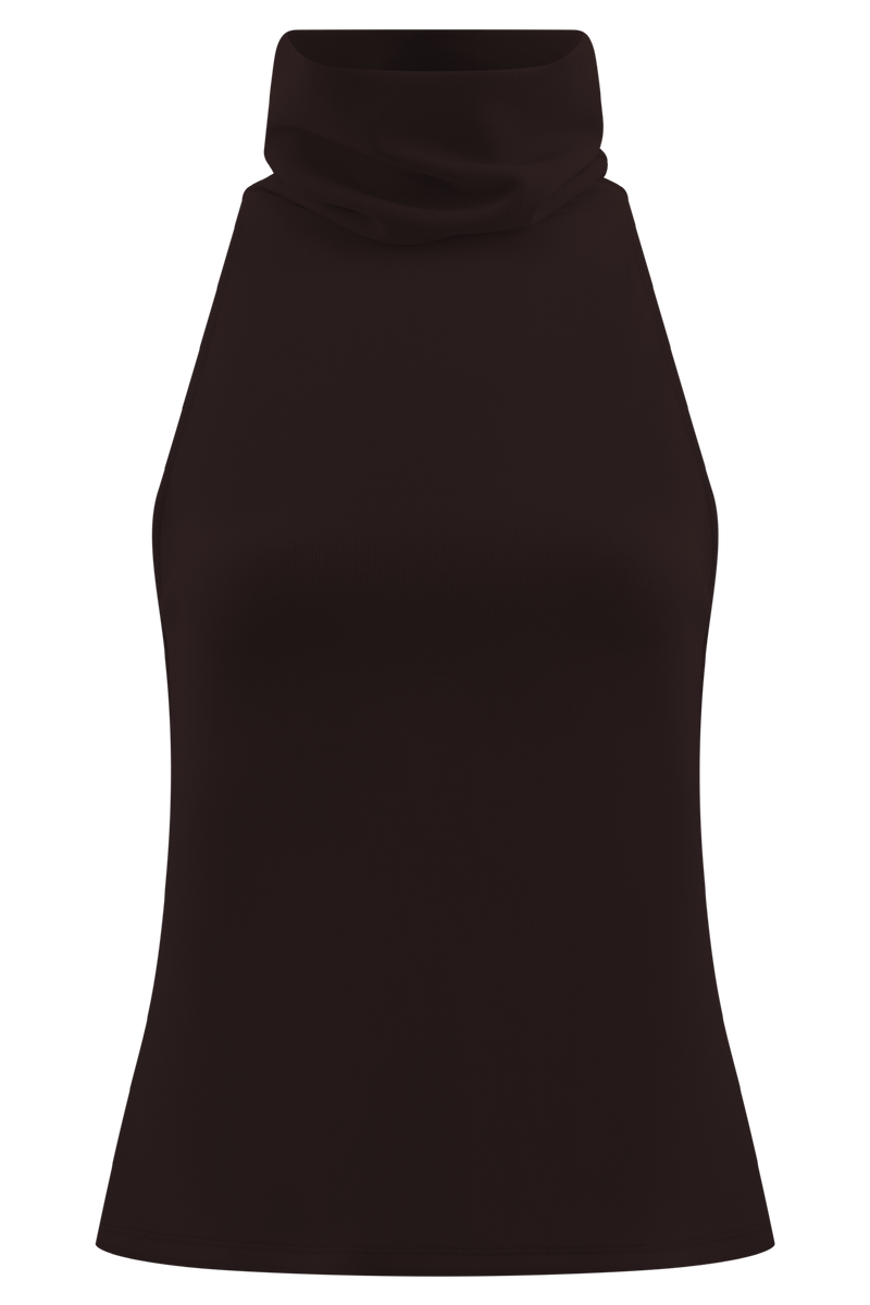 Birdie High Neck Sleeveless Top - Chocolate