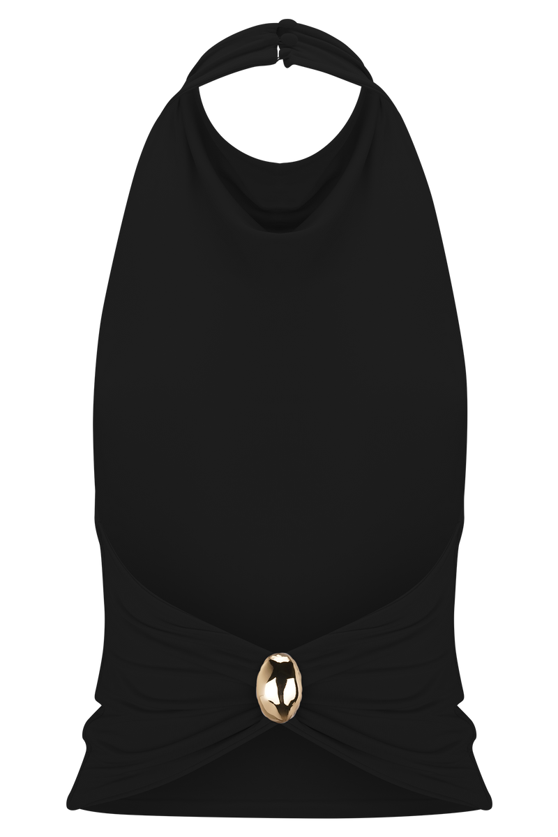 Calandra Slinky Halter Top With Hardware - Black