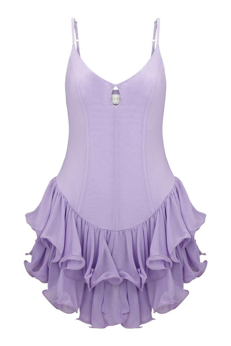 Calantha Ruffle Mesh Mini Dress - Lilac
