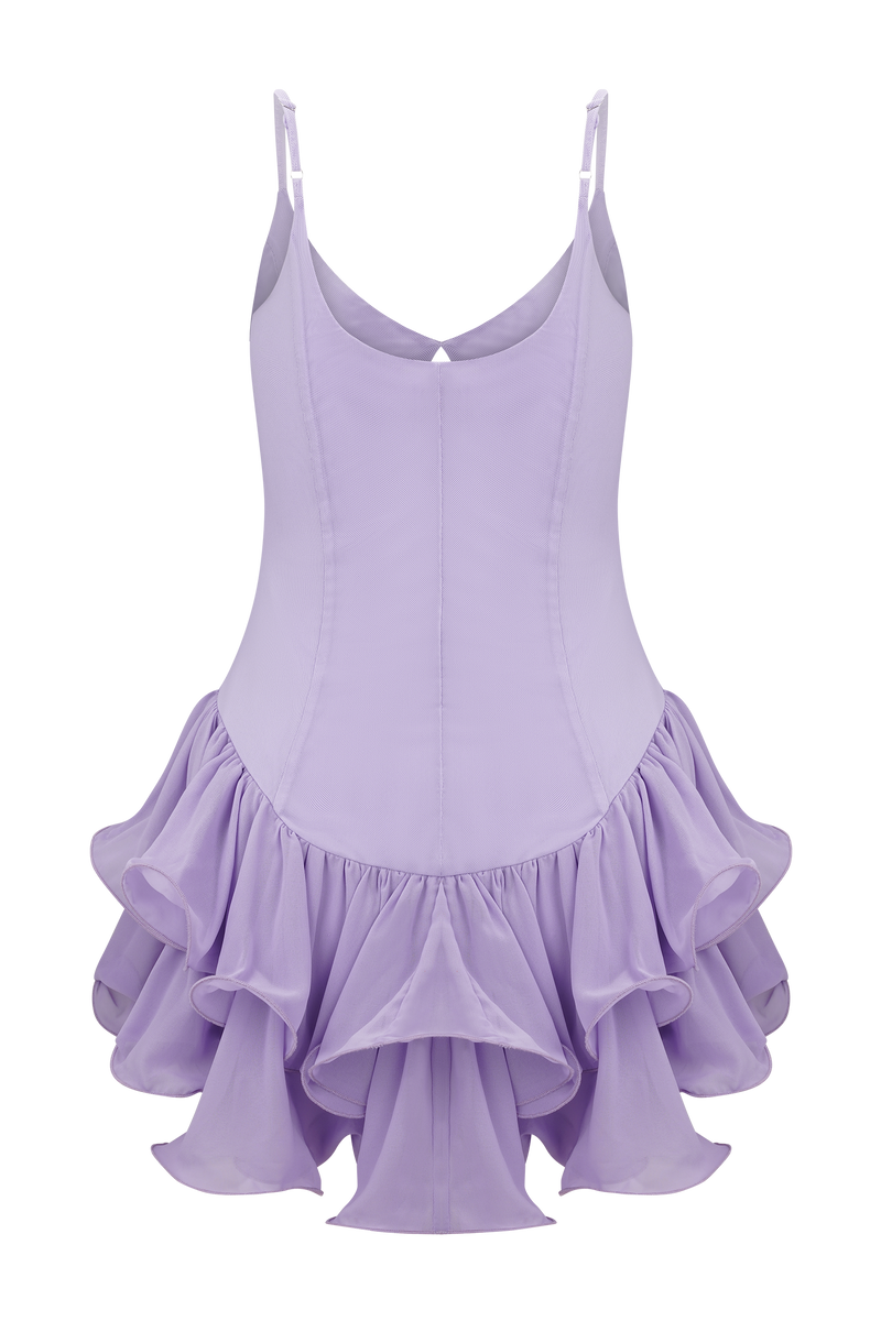 Calantha Ruffle Mesh Mini Dress - Lilac