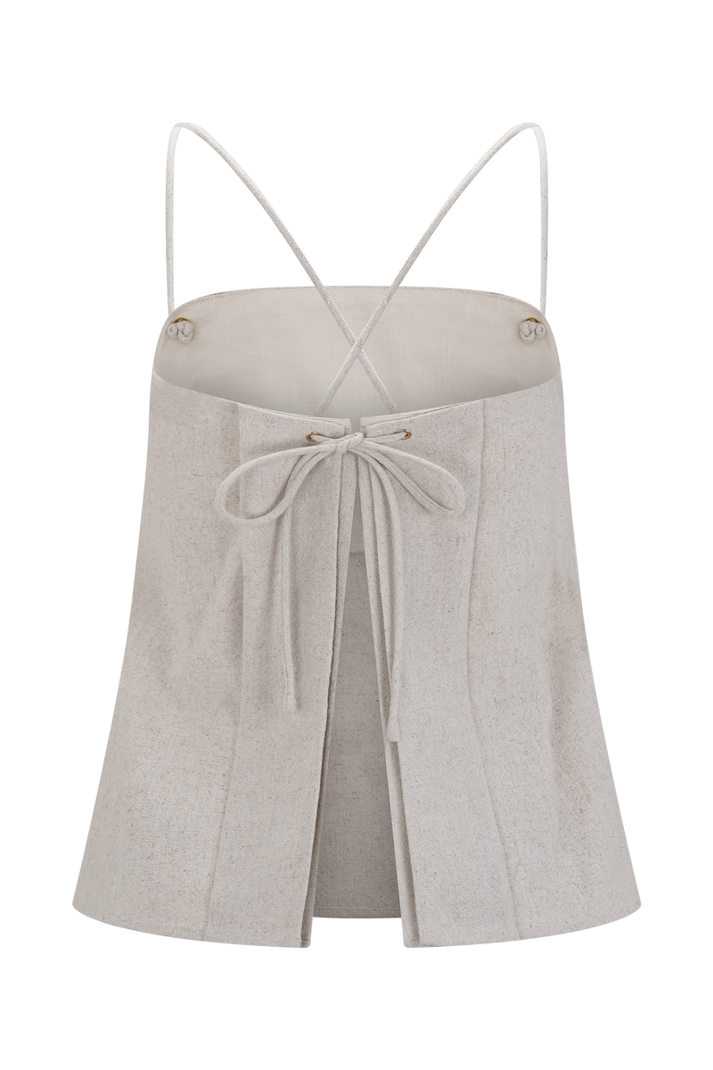 Casey Linen Corded Embroidered Linen Top - Natural