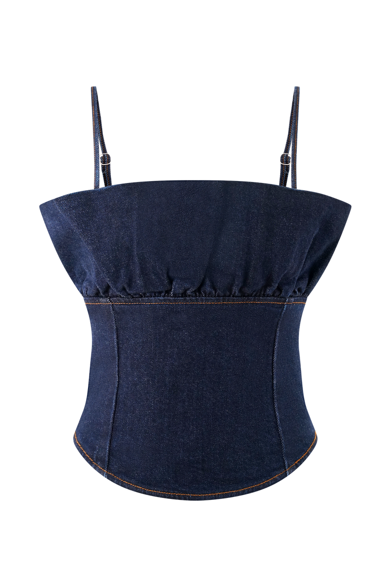 Cecilia Denim Frill Corset - Indigo Blue
