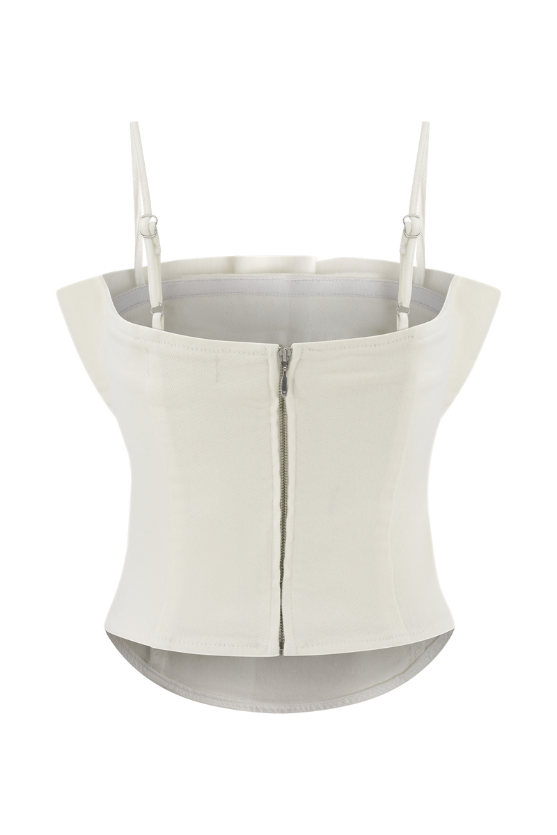 Cecilia Denim Frill Corset - White