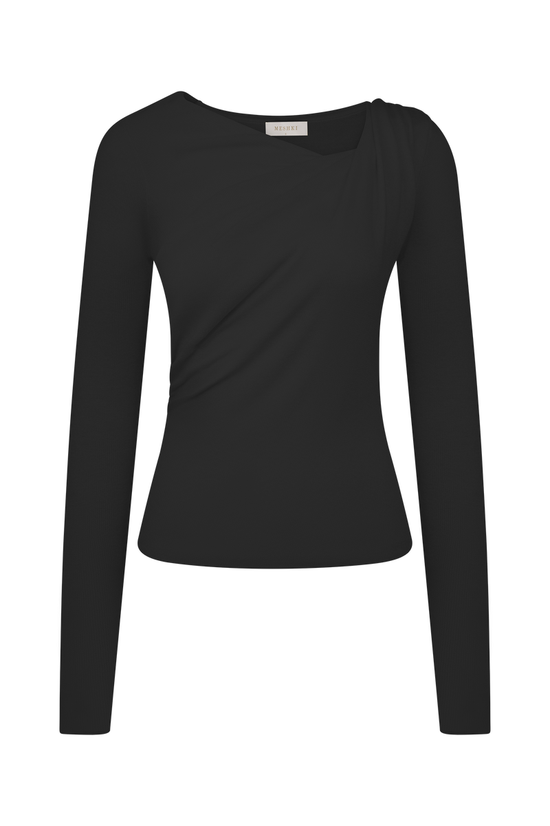Culver Draped Twist Knit Top - Black