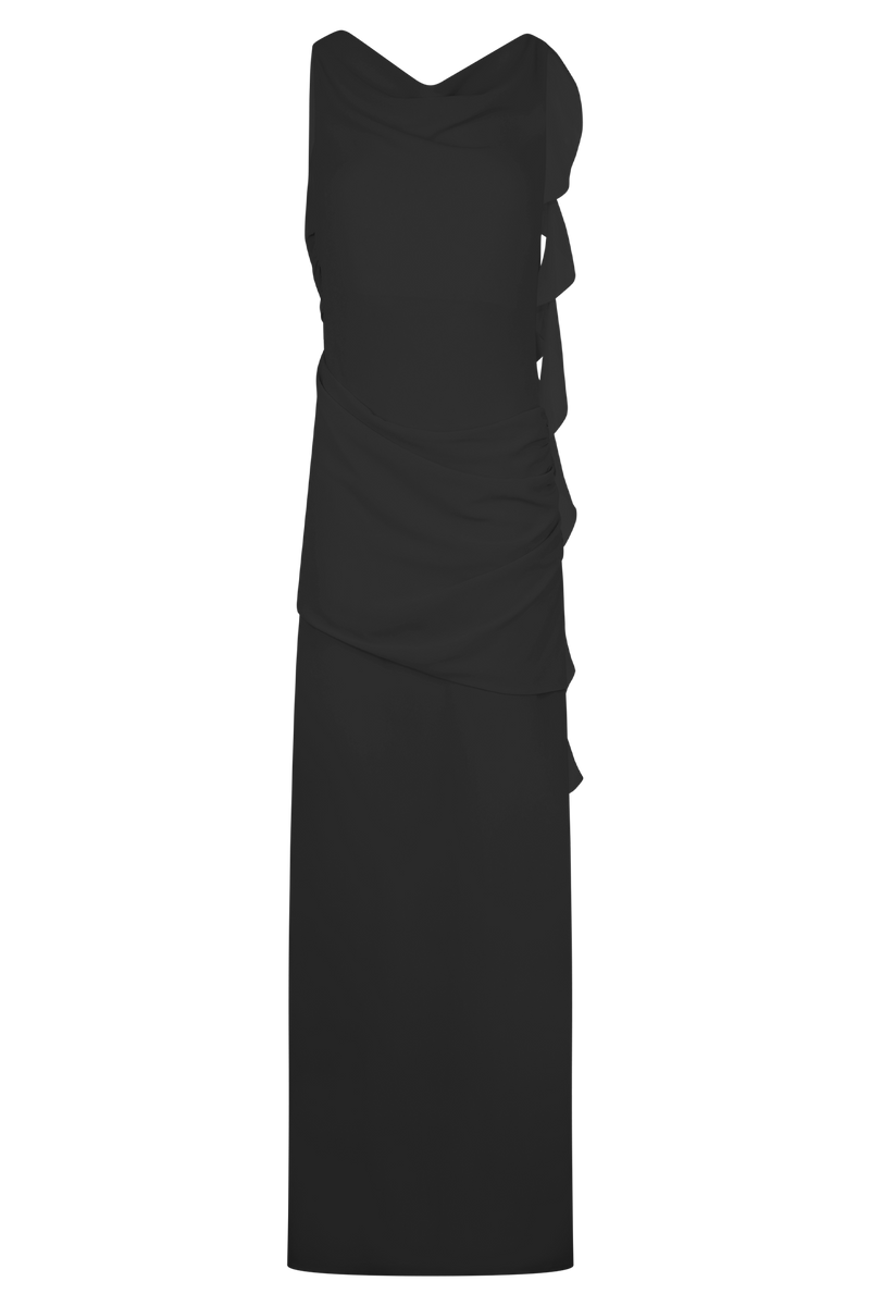 Daria Draped Chiffon Maxi Dress - Black