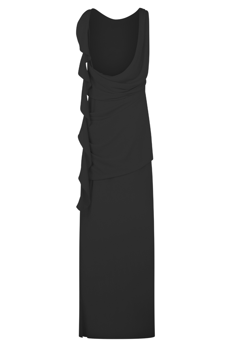 Daria Draped Chiffon Maxi Dress - Black