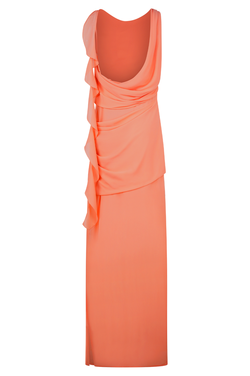 Daria Draped Chiffon Maxi Dress - Pastel Nectarine