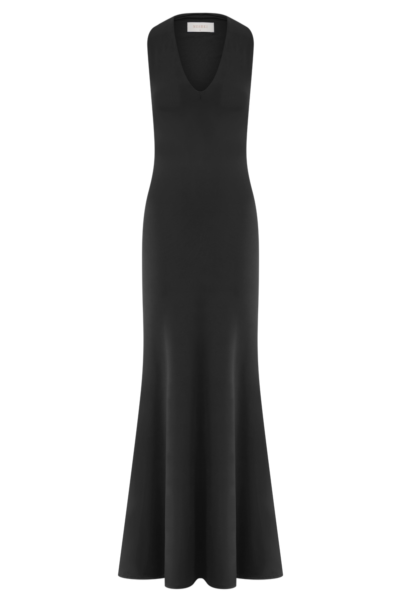 Elke Slinky V Neck Maxi Dress - Black