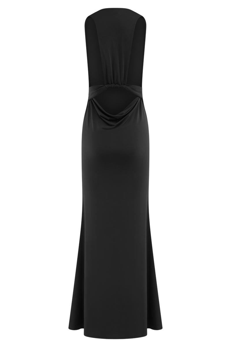 Elke Slinky V Neck Maxi Dress - Black