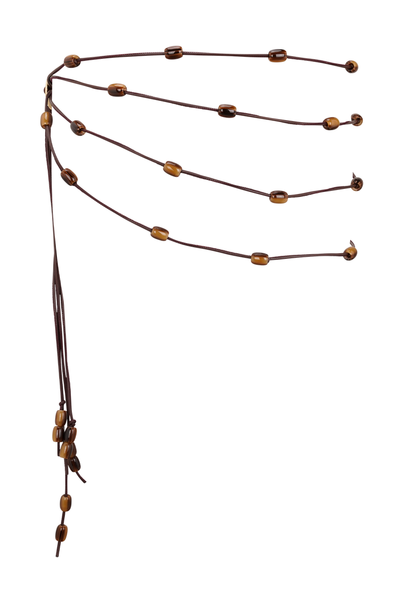 Enid Faux Leather Beaded Belt - Chocolate