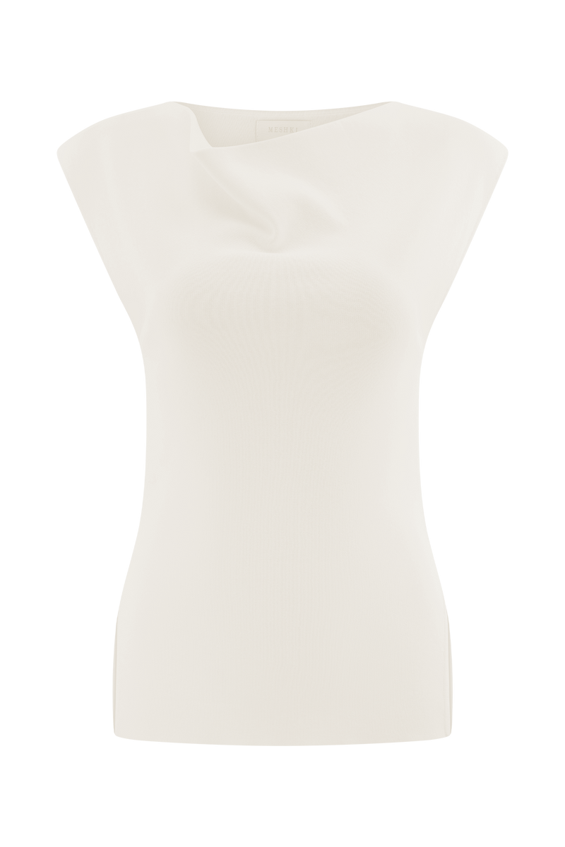 Francisca Cowl Neck Knit Top - White