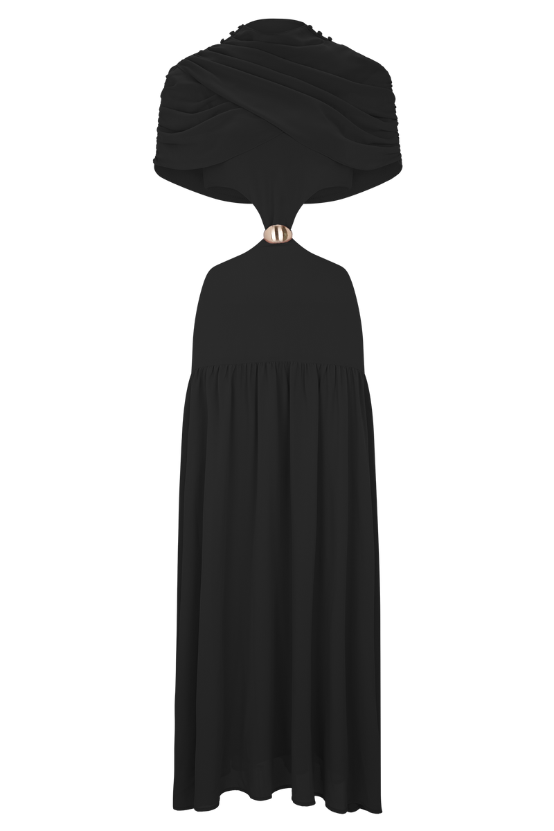 Georgina Chiffon Midi Dress - Black