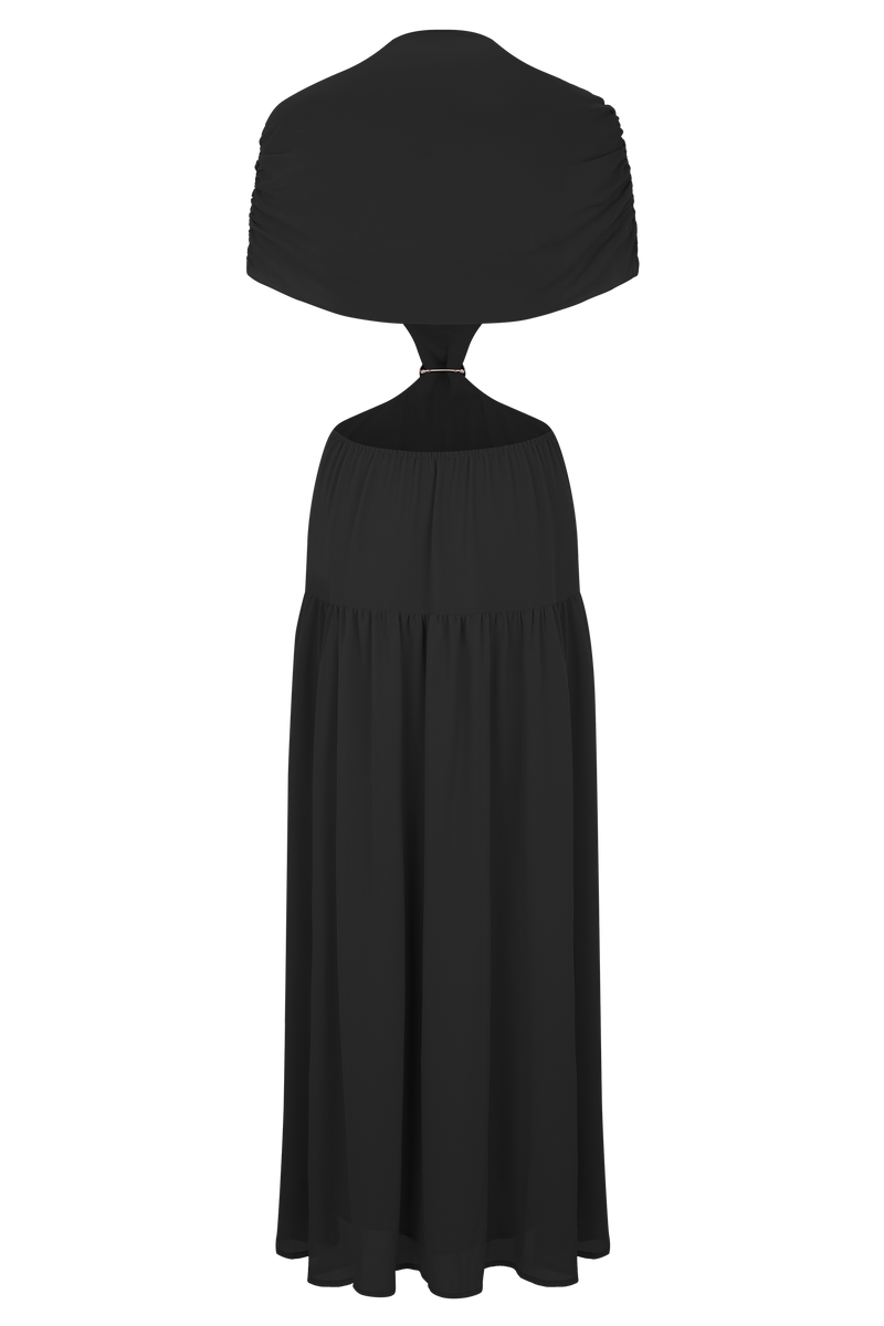 Georgina Chiffon Midi Dress - Black
