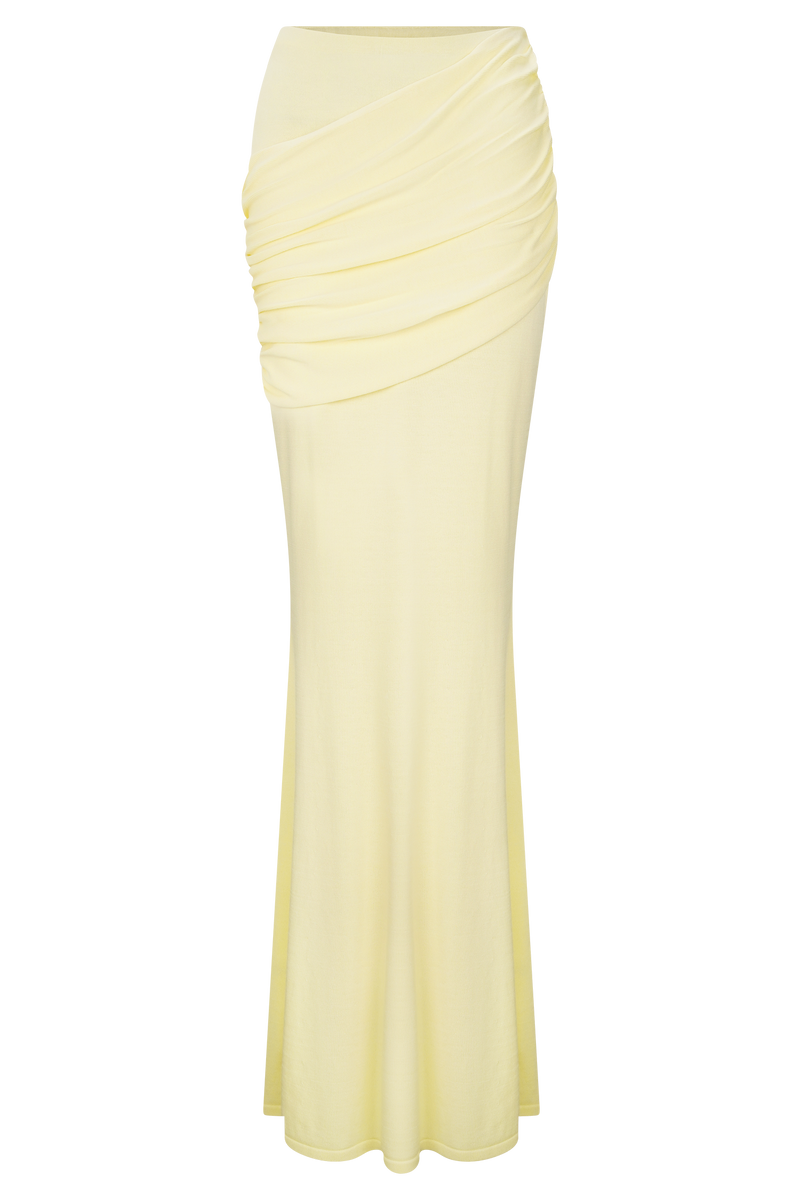 Irene Gathered Knit Maxi Skirt - Lemon